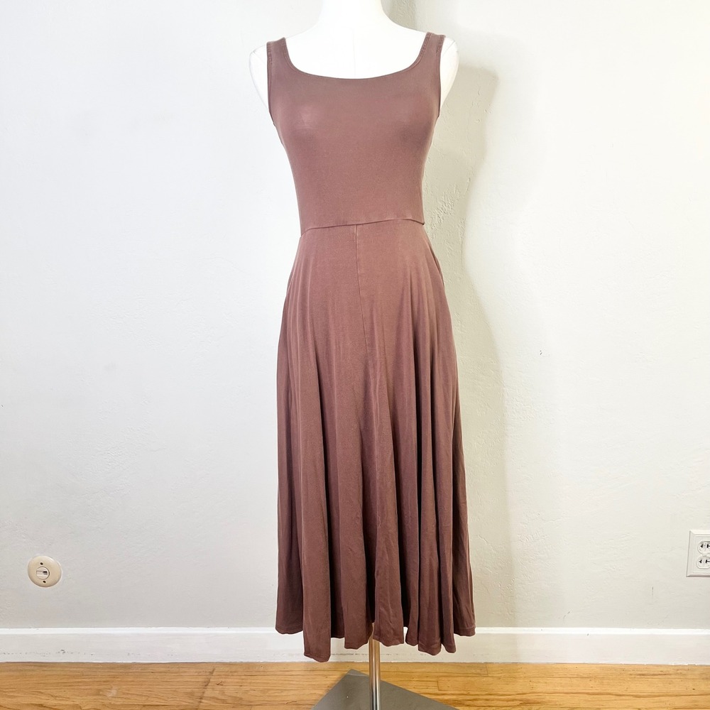 Quince Dress Tencel Jersey Fit & Flare Size XS Brown Sleeveless Midi Casual